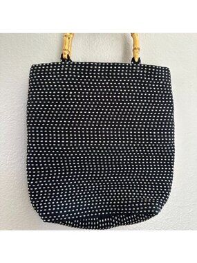 San Diego Hat Co. Black & White Polka Dot Tote Bag With Bamboo Handles